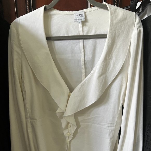 GUC Armani Collection Plunge Neck Button-Up Blouse - Picture 1 of 6